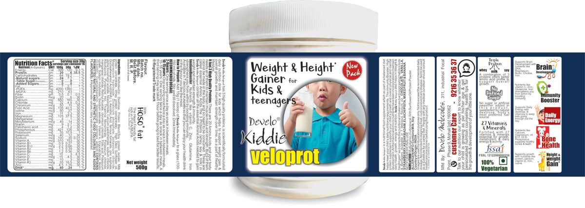 Develo Weight & Height Gainer Protein Powder for Kids, 2-12 years & Teenagers, Boys & Girls - 500g Kesar Badam