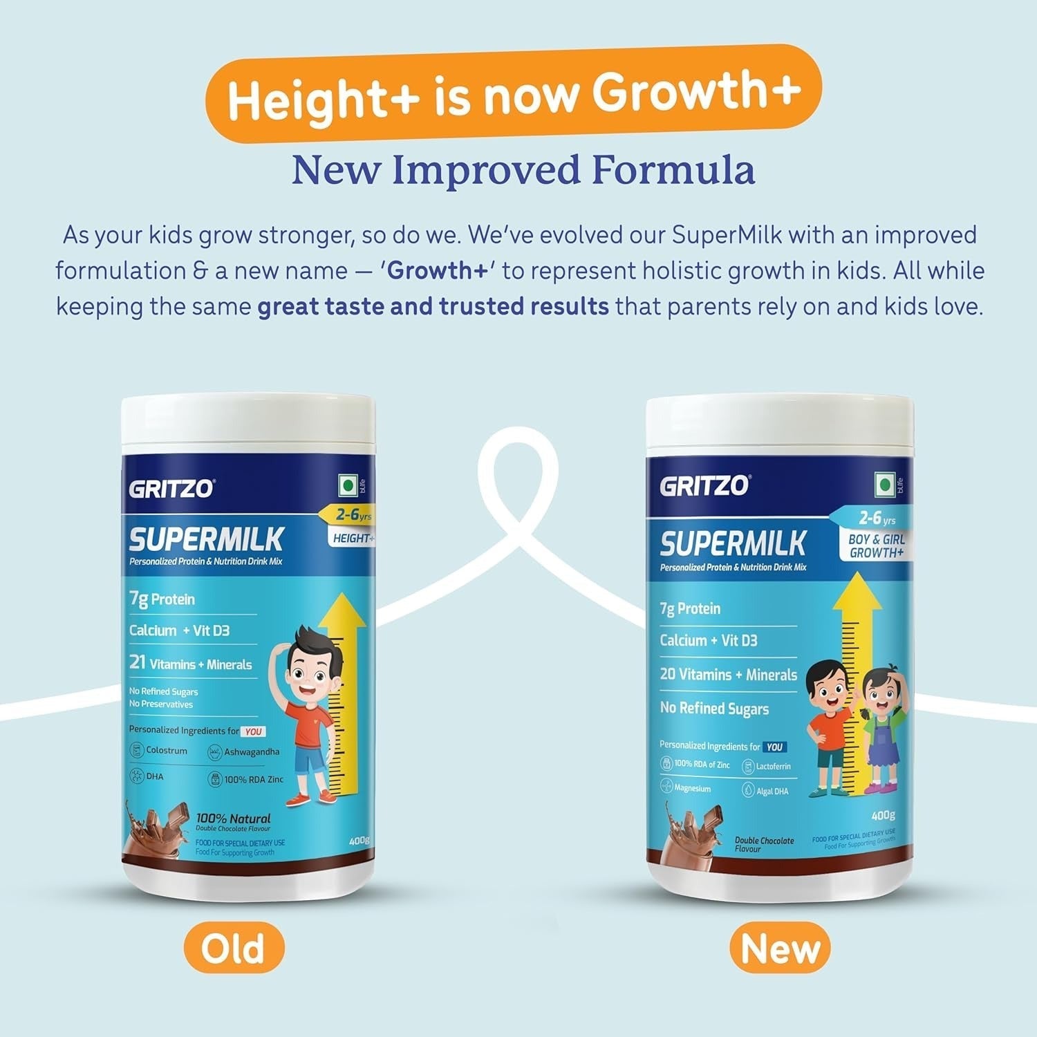 Gritzo Supermilk Height+ For 2-6Y Boys/Girls - Double Chocolate Flavor