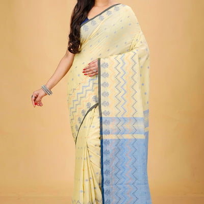 Ankita SAREE HOUSE Women's Traditional Bengal Cotton Silk Beki Border Handloom Soft Saree with Blouse Piece (Chiku)