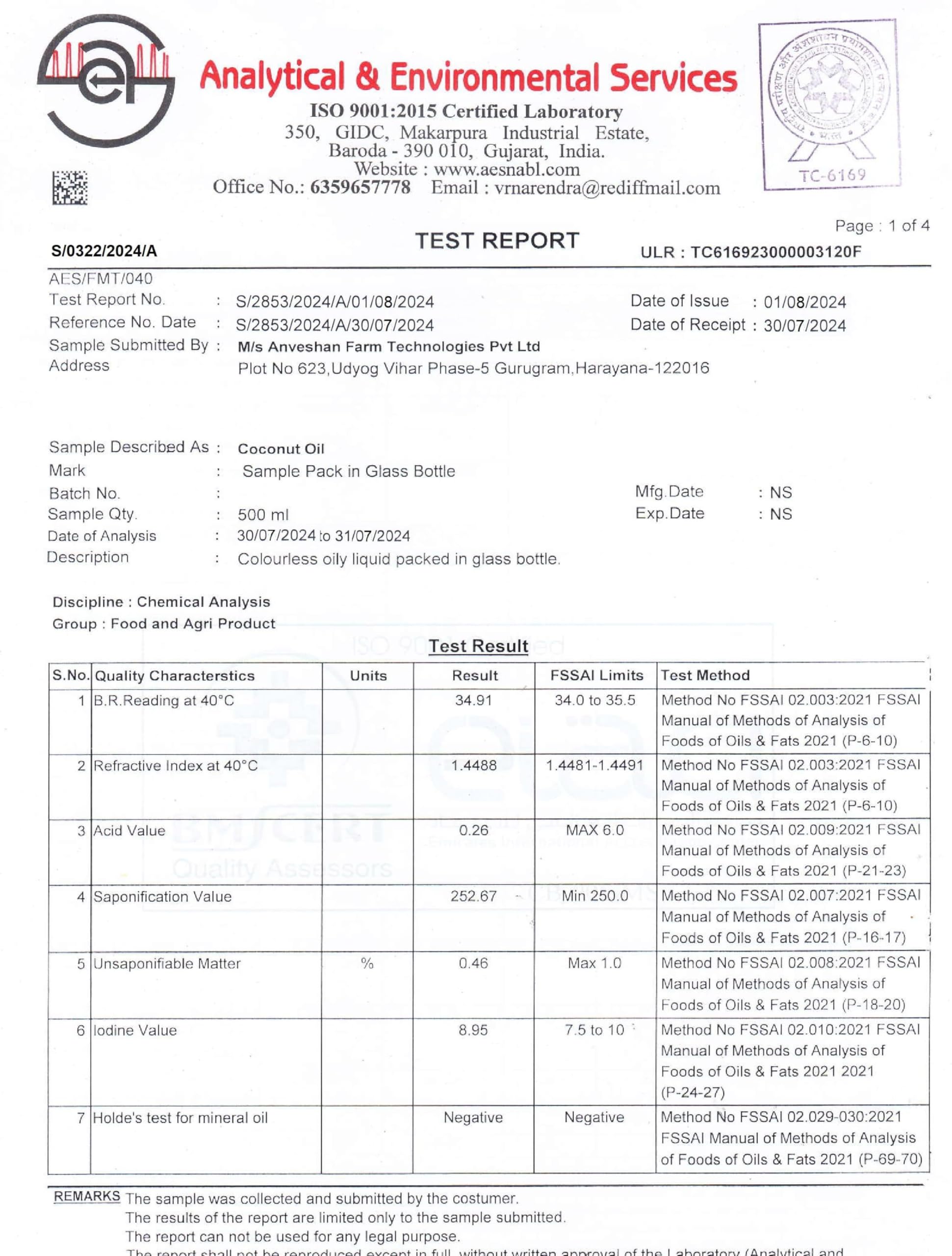 Anveshan Wood Pressed Coconut Oil - 1 Litre | Glass Bottle | Kolhu/Kacchi Ghani/Chekku | Natural | Chemical-Free | Coconut Oil for baby massage | Cold Pressed Coconut Oil for Cooking.