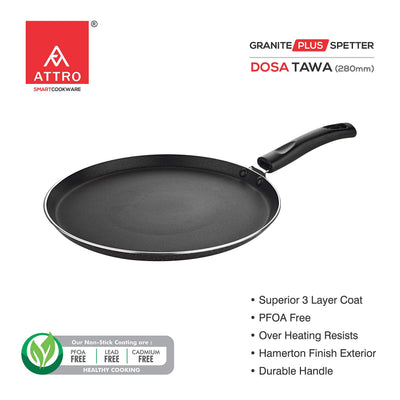 Attro Non-Stick Aluminium Gas Stove & Induction Compatible Dosa Tawa 28 Cm, Marble Grey