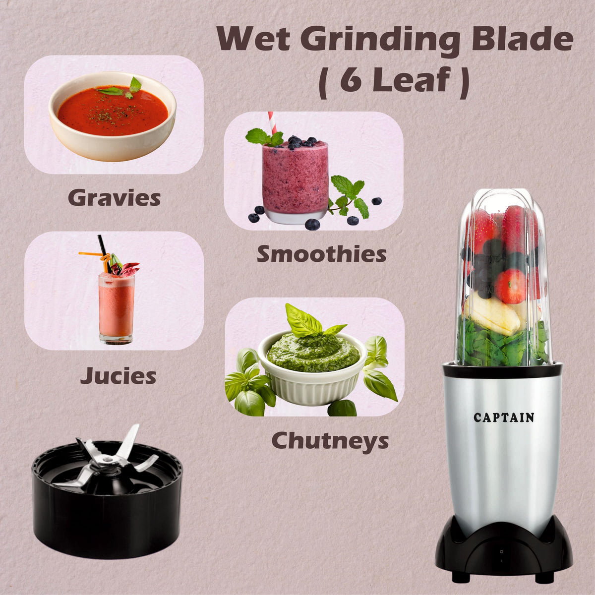 Captain Nutri Blender 500W - Copper (2 Jars & 2 Blades, Silver)