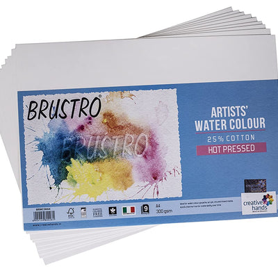 Brustro Watercolour Papers 25% Cotton HP 300 GSM A4 2 Packets (Each Pack contains 9 Sheets)