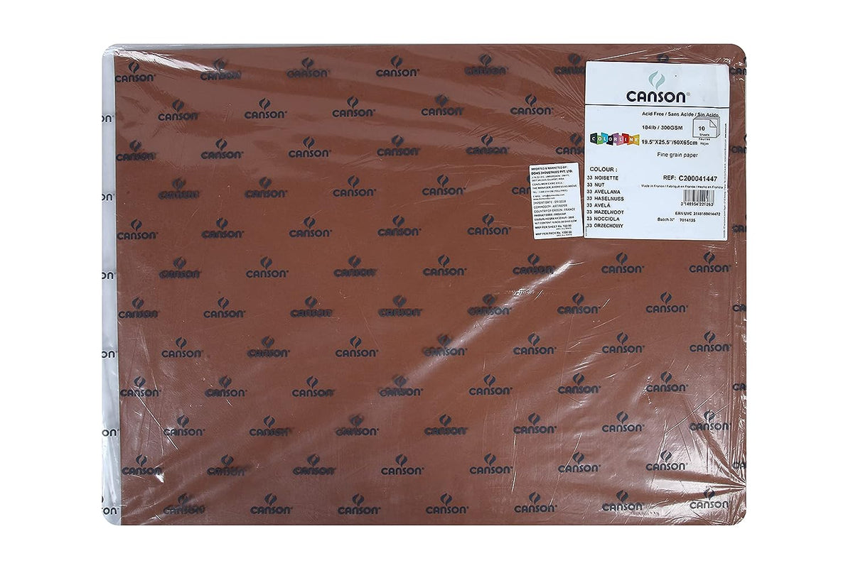 Canson Colorline 300 GSM Grainy 50 x 65 cm Coloured Drawing Paper Sheets(Nut, 10 Sheets)