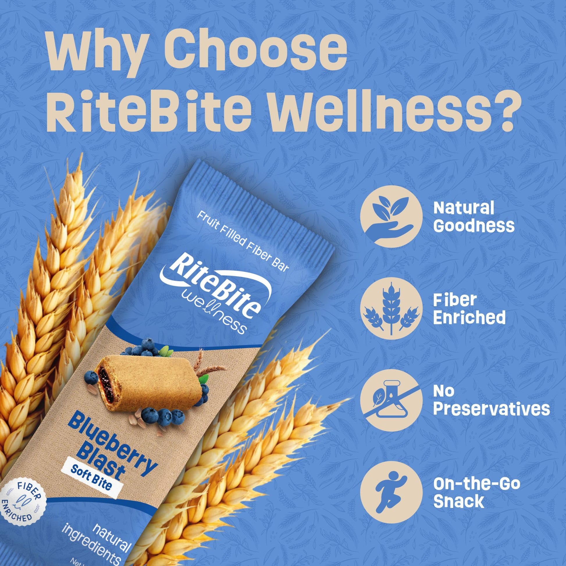 RiteBite Wellness Snack Bar Blueberry Blast | Fruit Filled Fiber Bar, Natural Ingredients, Rich in Fiber, No Preservatives | 40g (Pack of 12)