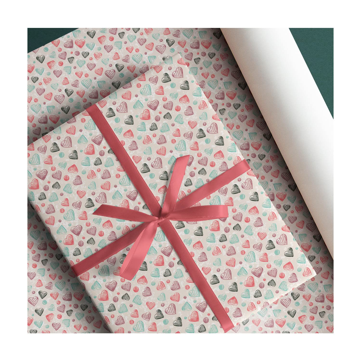 Paperpep Beige Multiple Hearts Print Gift Wrapping Paper 19"X29" Pack Of 3 Sheets For Gift Packing Birthday, Anniversary, Diwali, Christmas, All Occasions And Events, Crafts, Return Gifts