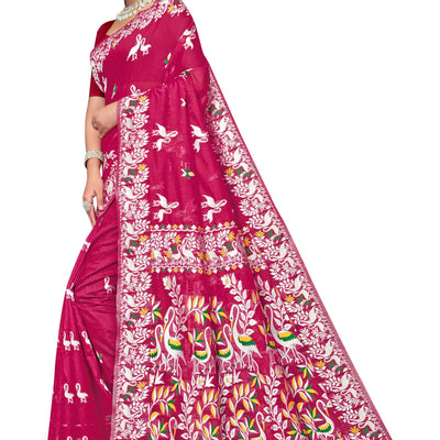 BROYAAR SHOP Jamdani Designer Cotton Blend Silk Saree for Women Without Blouse (Rani)