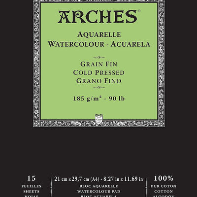 Arches Watercolour 185 GSM Cold Pressed Natural White A4 Paper Pad, 15 Sheets