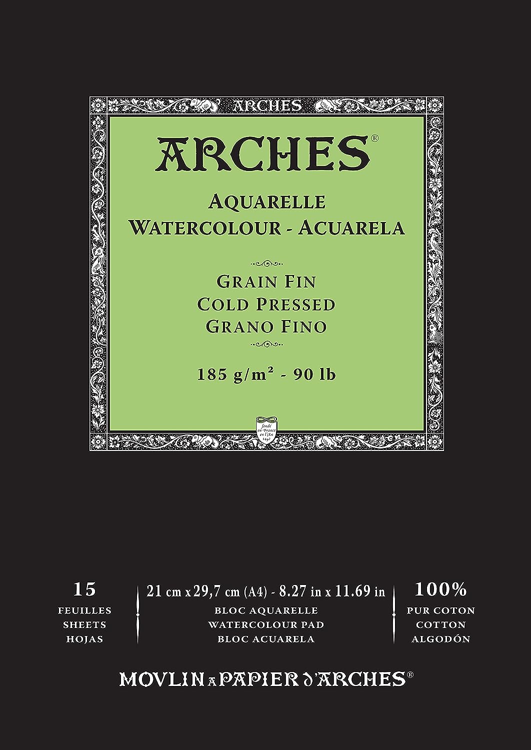 Arches Watercolour 185 GSM Cold Pressed Natural White A4 Paper Pad, 15 Sheets
