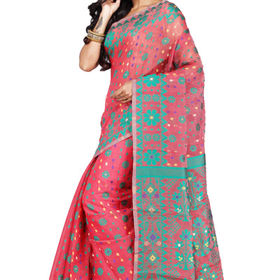 CRAFTONI Small Flower Butik Design Women Dhakai Jamdani Soft Cotton Silk Saree