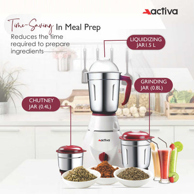Activa Pluto Combo 500 Watt 3 Jar Mixer Grinder With Electric Dry Iron Come With 2 Year Warranty - Multicolor