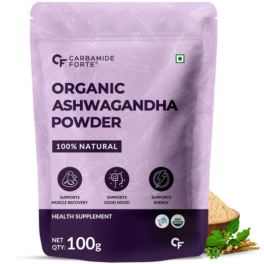 Carbamide Forte 100% Organic Ashwagandha Powder 100gm - Withania Somnifera | Pure Ashwagandha Powder Organic May Support Muscle Recovery & Boost Energy Level | USDA Certified Ashwagandha Supplements for Vitality, Strength & Stress Management