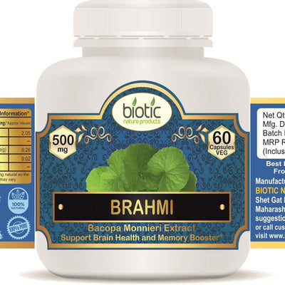 Biotic Brahmi Capsules - Bacopa Monnieri Extract 500mg - 60 Veg Capsules