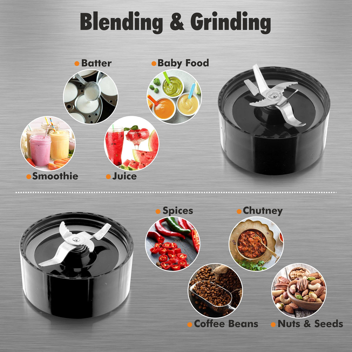 Cookwell Bullet Mixer Grinder (3 Jar, 2 Blade, Silver) - Copper, 600 Watts - 2 Year Warranty