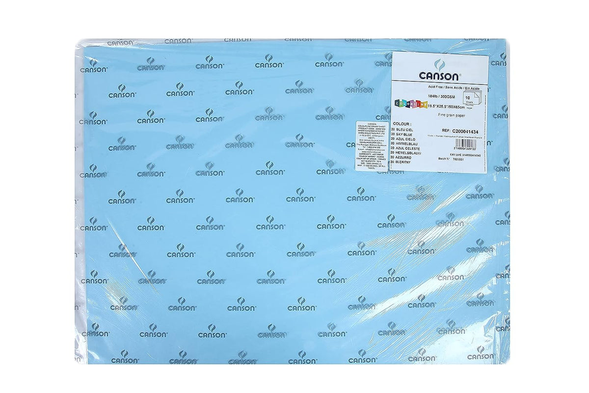 Canson Colorline 300 GSM Grainy 50 x 65 cm Coloured Drawing Paper Sheets(Sky Blue, 10 Sheets)