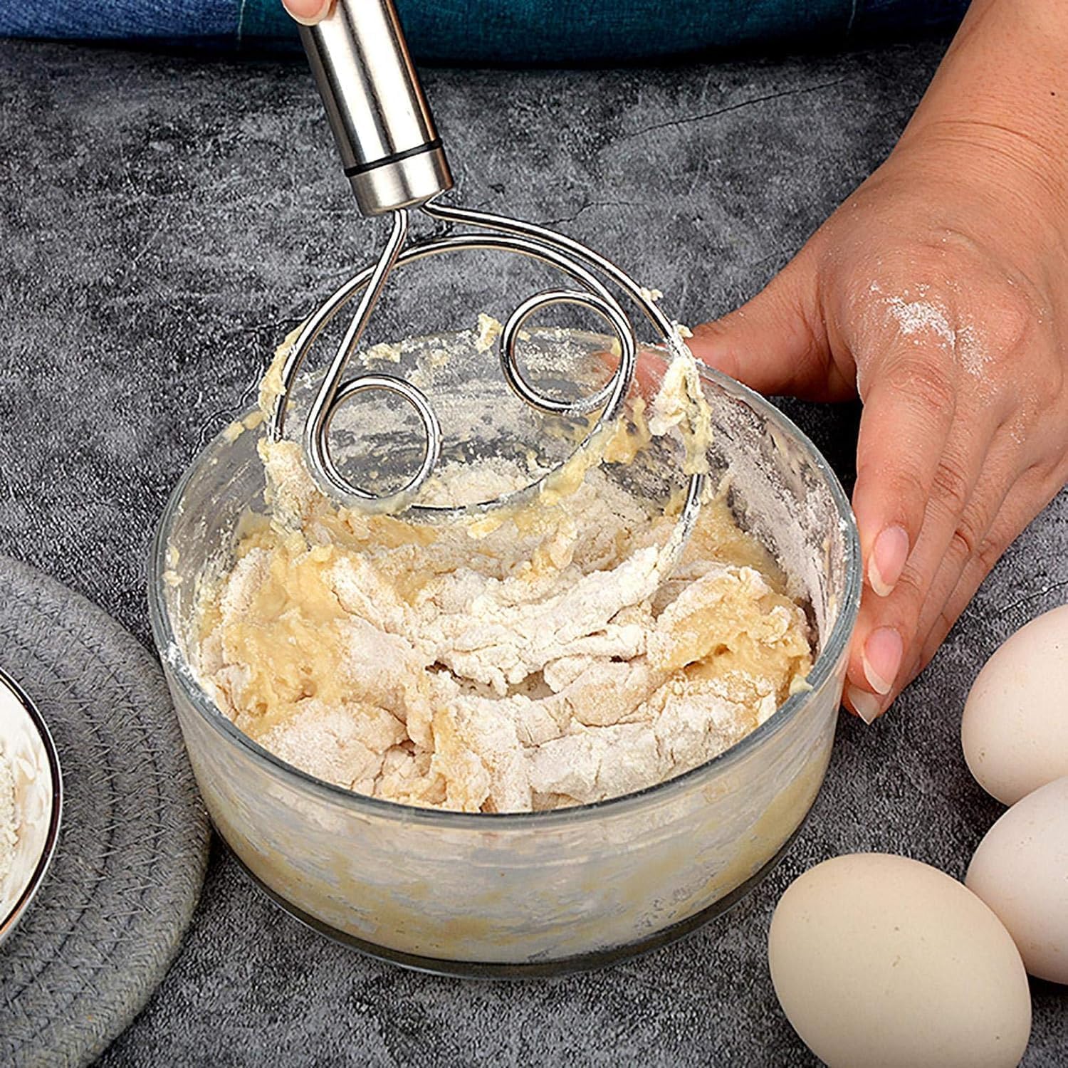 BEYOND BASIC Multifunctional Effortless Stainless Steel Dough Mixer with Hanging Hole Durable Time-Saving Mixing Stick Baking Tools Egg Beater for Home Kitchen Baking Accessories 1 Pcs