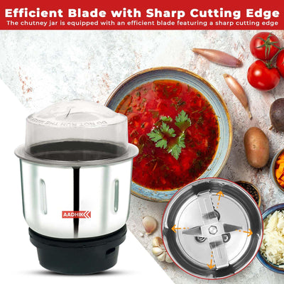 AADHIK Mixer Jar 400 ml Chutney Jar, Quality Stainless Steel Blades, Suitable for All mixer Grinder With 4 Teeth Lock- Pack Of 1
