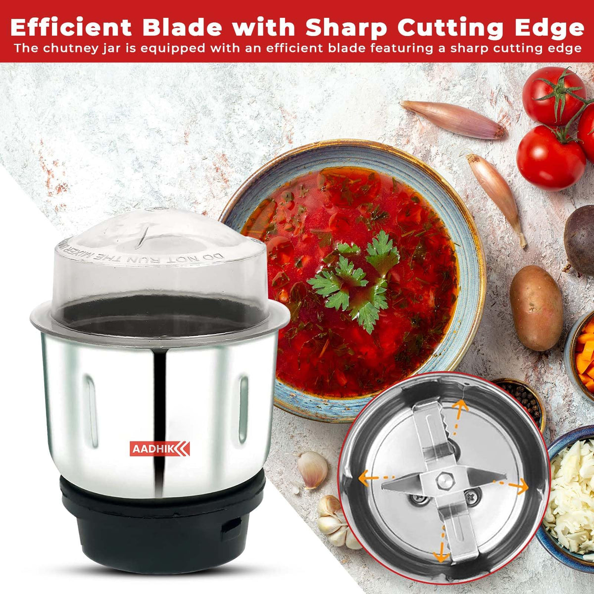 AADHIK Mixer Jar 400 ml Chutney Jar, Quality Stainless Steel Blades, Suitable for All mixer Grinder With 4 Teeth Lock- Pack Of 1