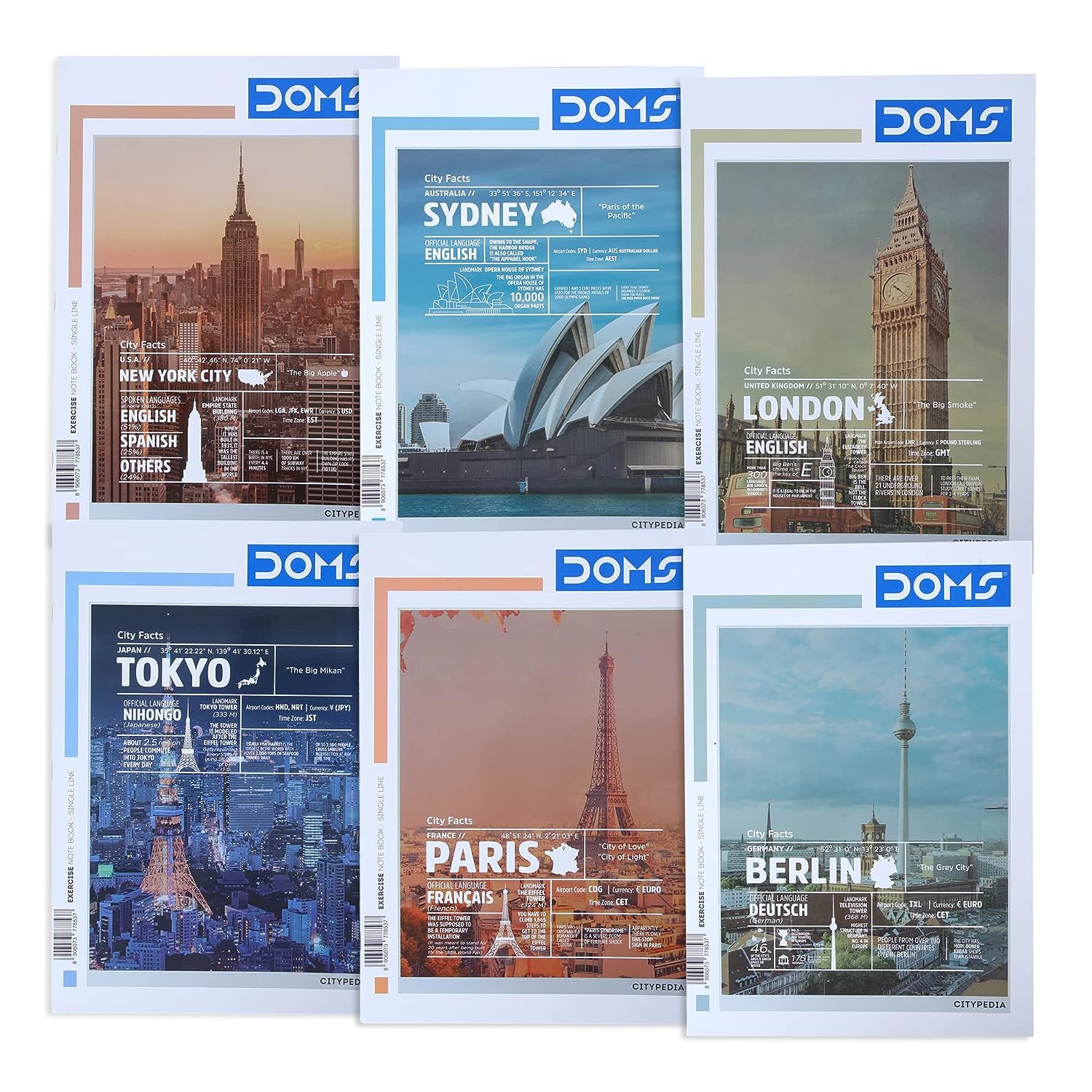 Doms Single Line A4 Note Book (Vacations Series) 140 Pages (Pack of 6)