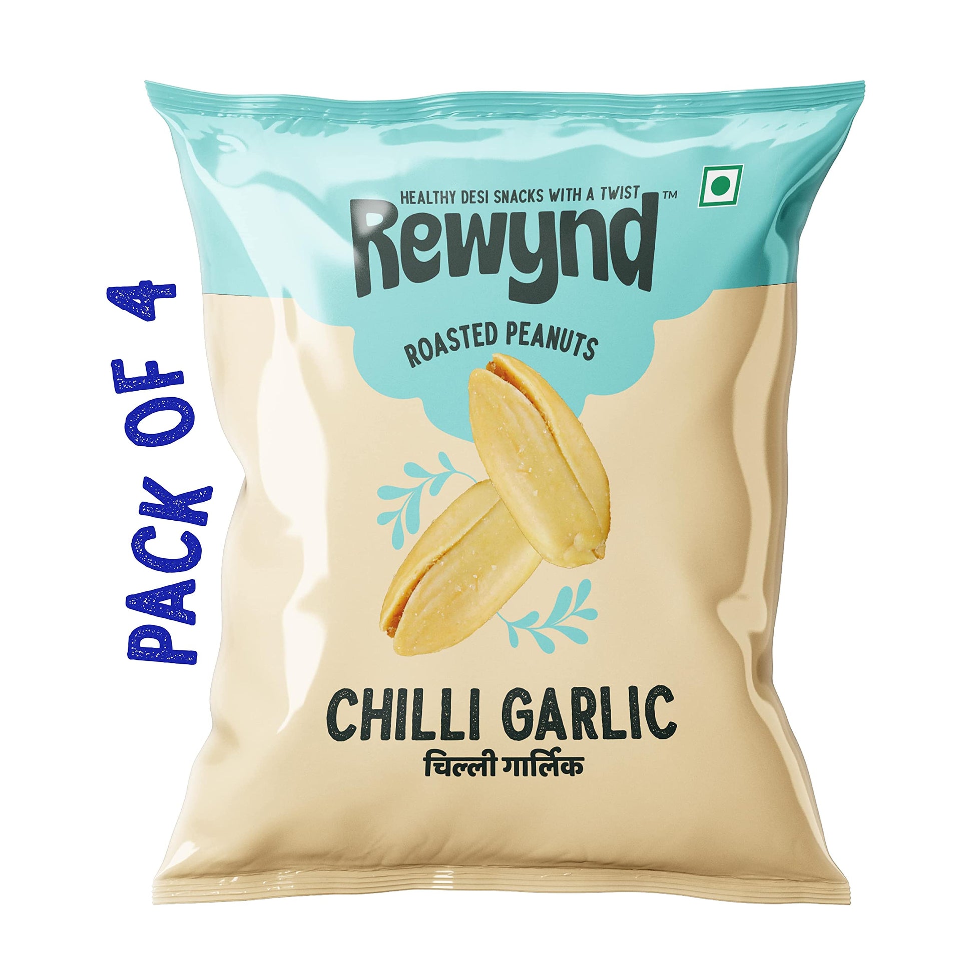 Rewynd Roasted Chilli Garlic Peanuts | 560gm (Pack of 4) | Roasted Not Fried | Guilt-free Snacking | Healthy Snack for Anytime Snacking | 100% Veg | No Added Preservatives