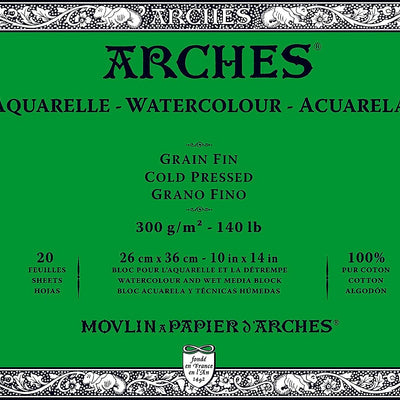 Arches Watercolour 300 GSM Cold Pressed Natural White 26 x 36 cm Paper Blocks, 20 Sheets