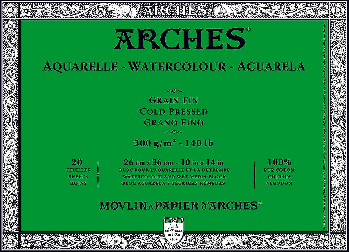 Arches Watercolour 300 GSM Cold Pressed Natural White 26 x 36 cm Paper Blocks, 20 Sheets