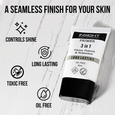 Insight Cosmetics 3 in 1 Primer for Face Makeup | Hydrating, Lightweight & Long- Lasting | All Skin Types | Oil-Free | Minimises Pores | Toxic & Cruelty Free | 30ml