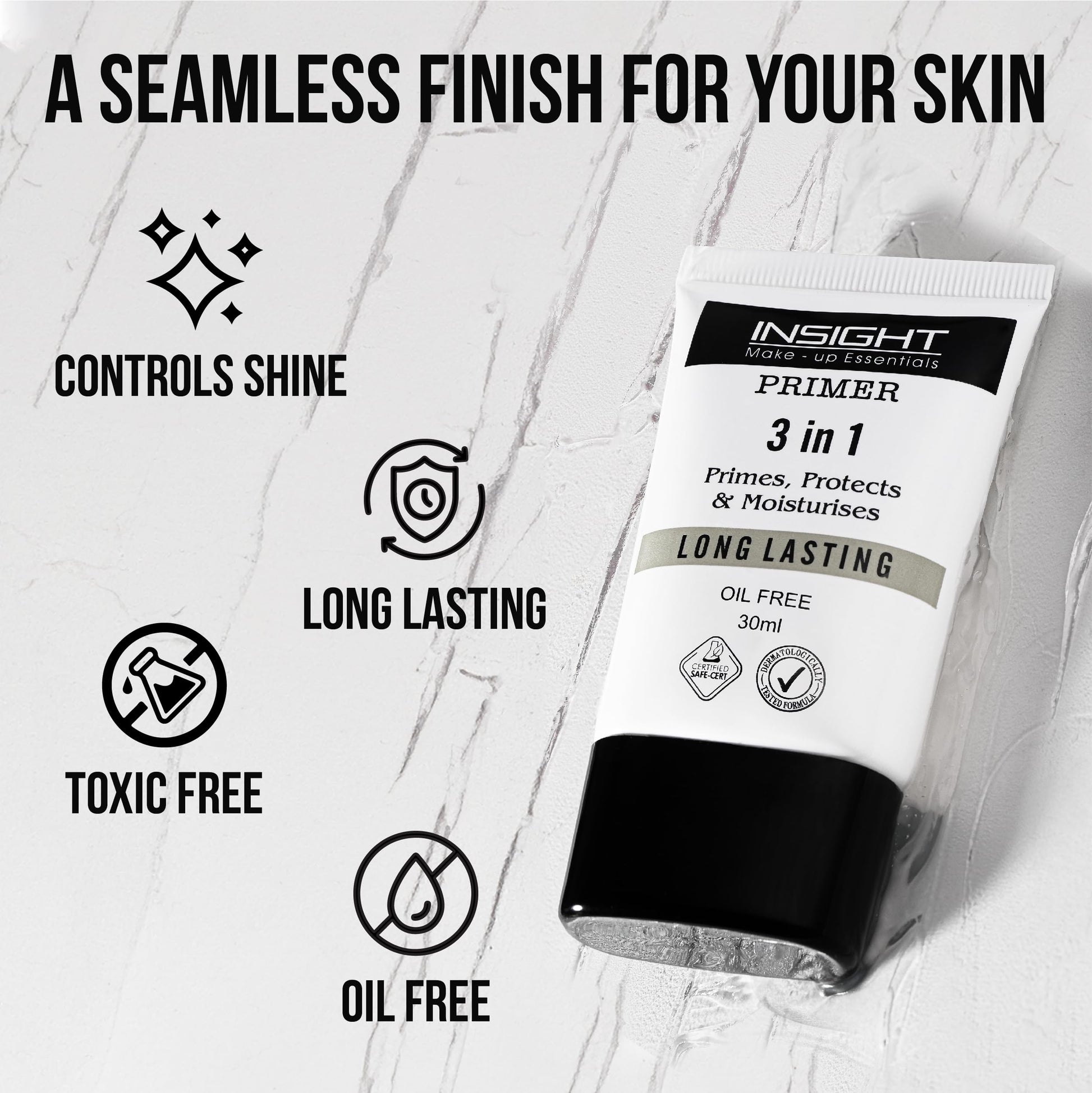 Insight Cosmetics 3 in 1 Primer for Face Makeup | Hydrating, Lightweight & Long- Lasting | All Skin Types | Oil-Free | Minimises Pores | Toxic & Cruelty Free | 30ml