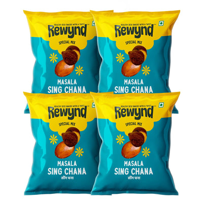 Rewynd Masala Sing Chana | 600gm (Pack of 4) | Healthy & Tasty Masala Sing Chana Mix | 100% Veg | Healthy Snack for Anytime Snacking