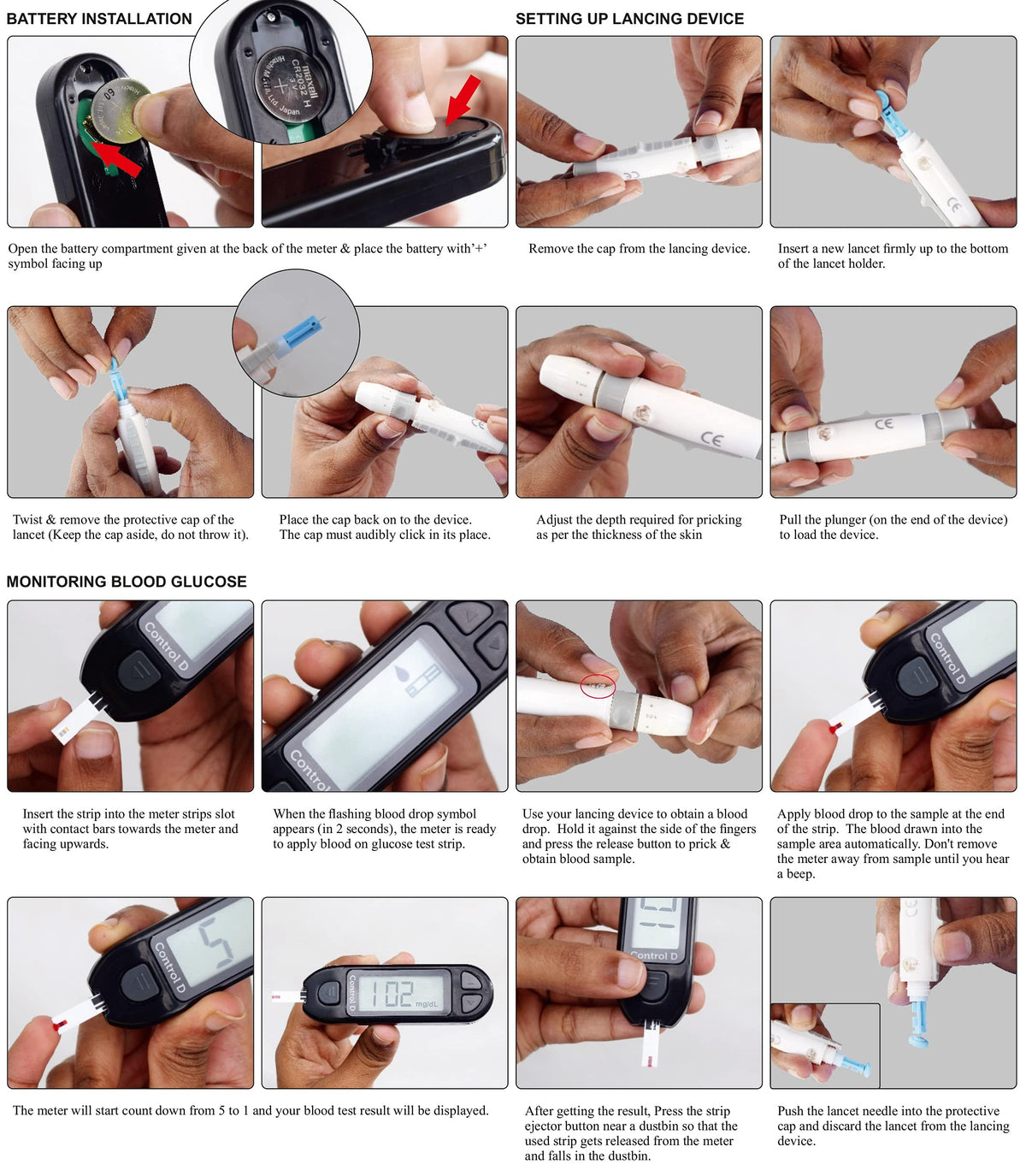 Control D Blood Glucose Monitor (Pack of 25 Strips, White)