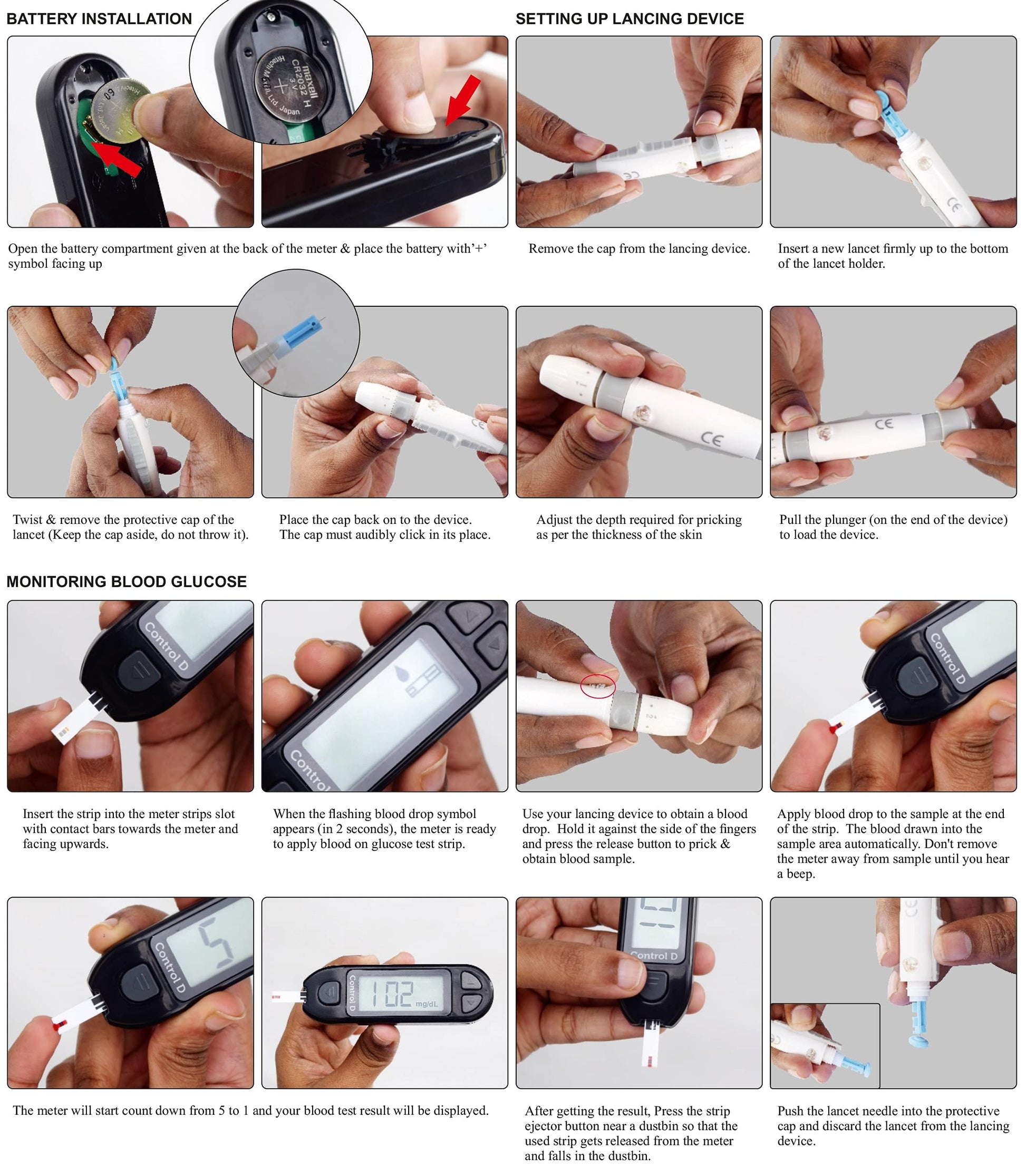 Control D Blood Glucose Monitor (Pack of 100 Strips, White)
