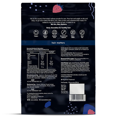 Man Matters DHT Blocker Biotin Gummies for Hair & Beard 90 Day Pack Effectively Blocks DHT With Biotin Vitamin A, C, E & Zinc For Healthy & Strong Hair Strawberry Flavored 100% Vegetarian