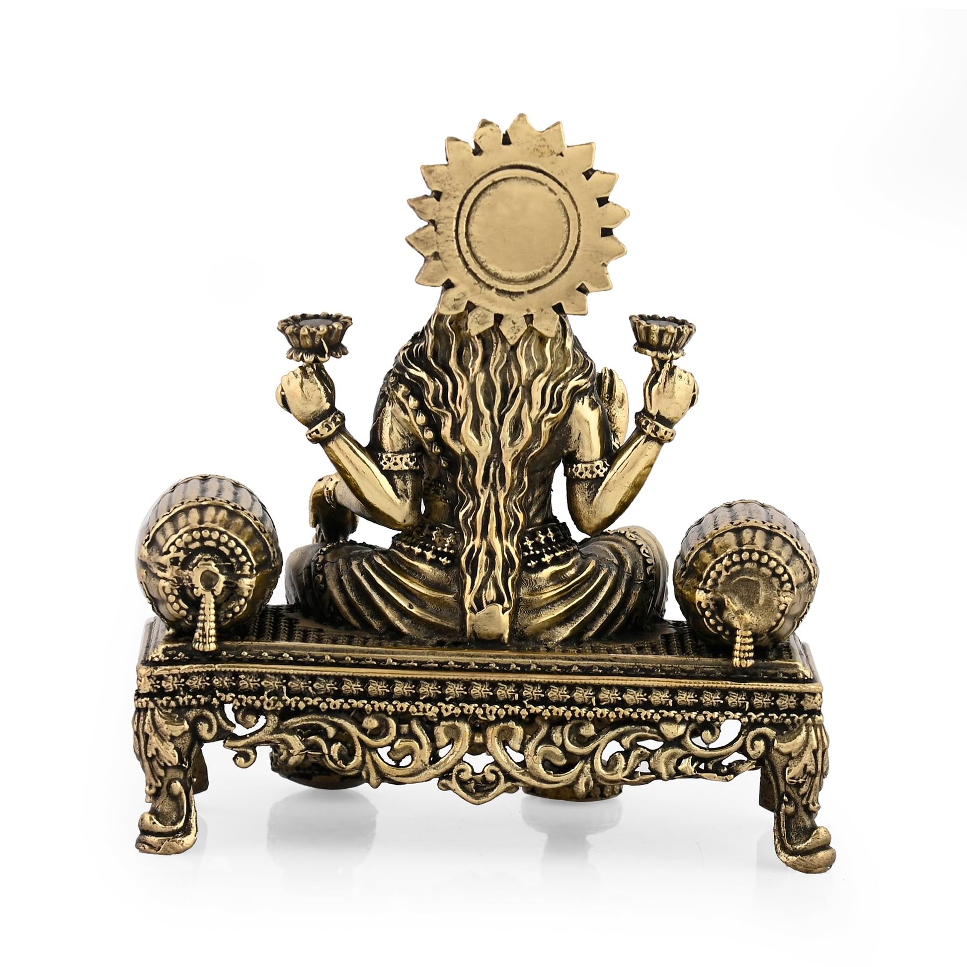 CraftVatika Brass Maa Lakshmi Devi Idol Statue Sitting on Throne - Laxmi Ji Ki Murti for Pooja Temple Room Diwali Gift & Home Décor Items (4 Inch Height)