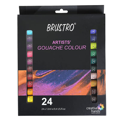 BRUSTRO Artist's Gouache Colour | Set of 24 Colors X 12ml Tubes |Perfect for Watercolor paper,Infinite Blending,Non-Toxic,Highly Pigmented,Ideal for Professional Artists,Graphic Designers,Illustrators