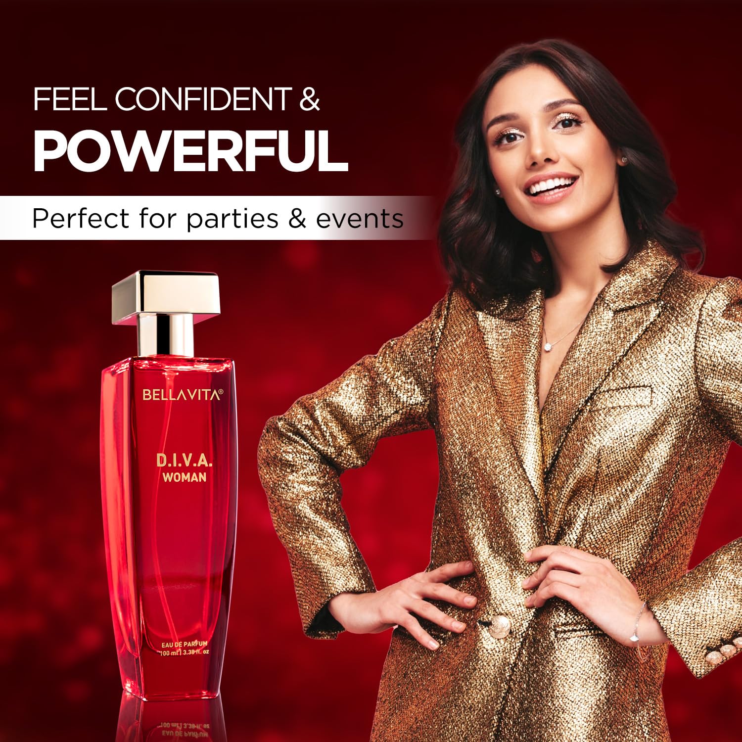 Bella Vita Luxury DIVA Eau De Parfum Perfume with Bergamot, Jasmine, Vanilla, Patchouli|Premium, Long Lasting Floral & Musky Fragrance for Women 100ML