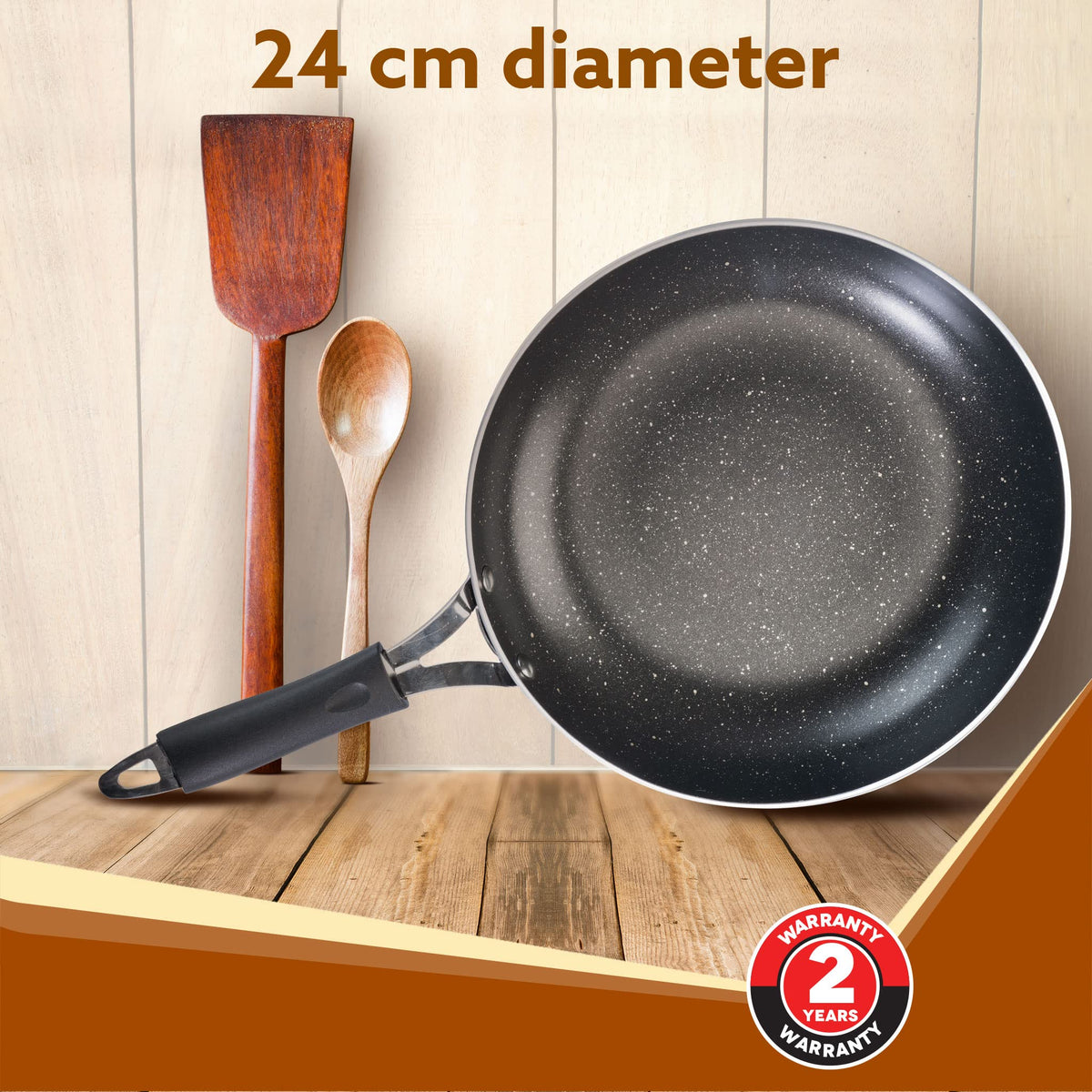 AGARO Elegant Non Stick Frying Pan, 2.25L Capacity, 24 cm Diameter, Induction and Gas Oven Friendly, Riveted Cool Touch Handle, Granite Finish, PFOA Free, 4mm Thick, Cooking, Frying, cookware, Black