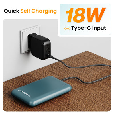 Ambrane 10000mAh Slimmest & Compact (Pocket/Bag Friendly) Powerbank, 22.5W Fast Charging, USB & Type C Output, Power Delivery, Quick Charge for iPhone, Android & Other Devices (Powerlit, Maroon)