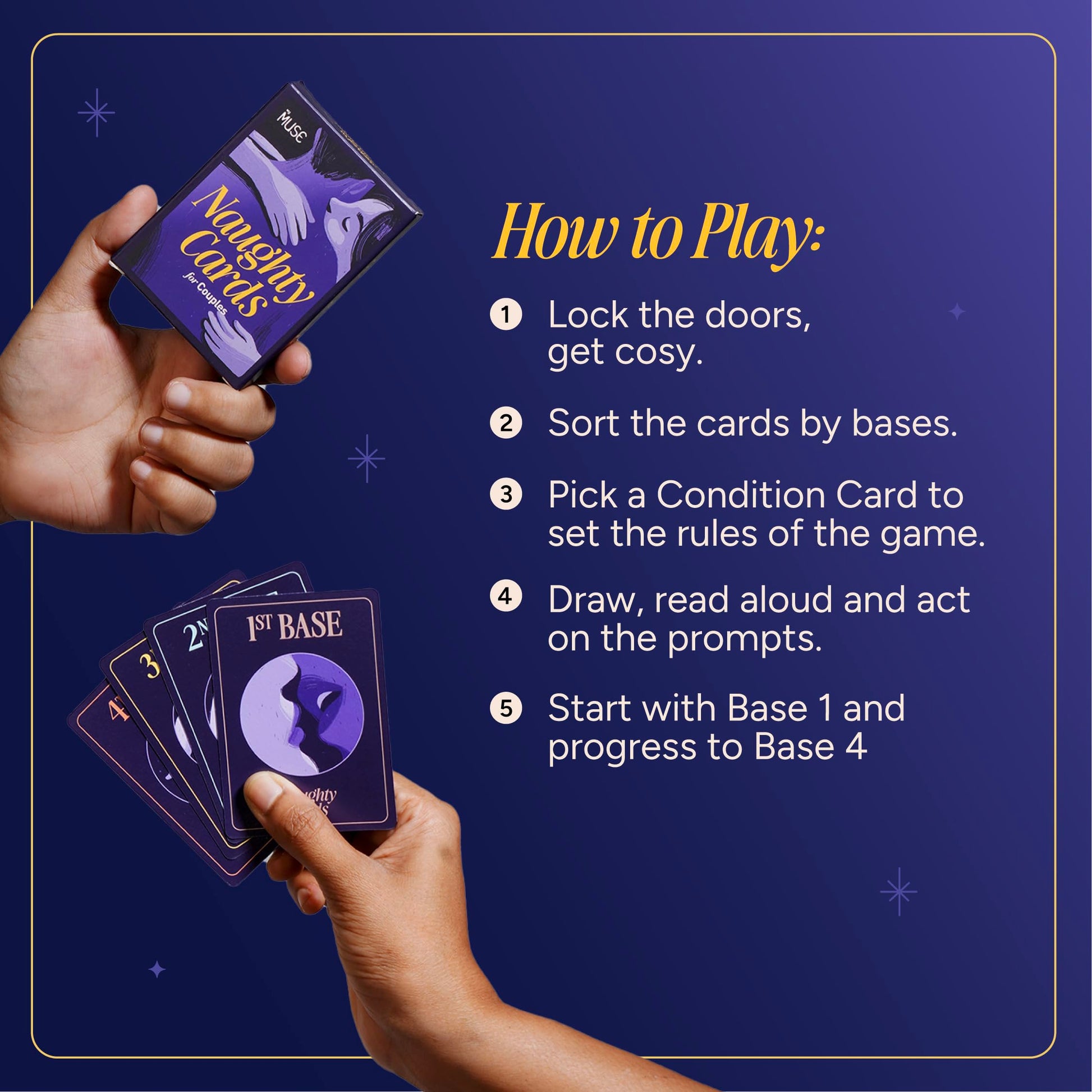 MYMUSE Naughty Card Game for Couples, 50 Cards, 4 Categories, Dare Together, Action-Based, Date Night Cards, Indoor Games, Perfect Gifting Idea for Birthday, Anniversary, Cute Gifts