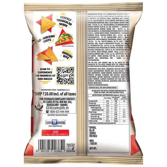 Bingo! Mad Angles Pizza Flavour, Corn-Based Crunchy Chips Perfect for Snacking 66g