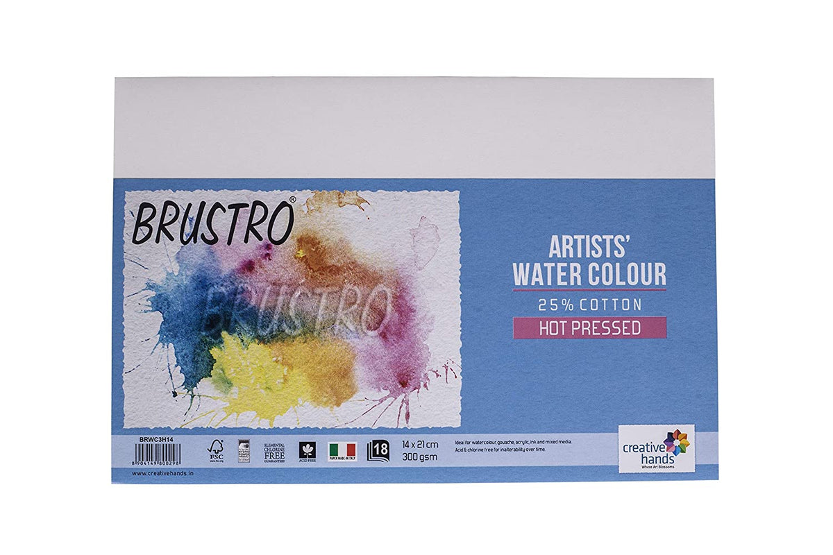 Brustro Watercolour Papers 25% Cotton HP 300 GSM 14 X 21 CM , 2 Packets (Each Packet Contains 18 sheets)