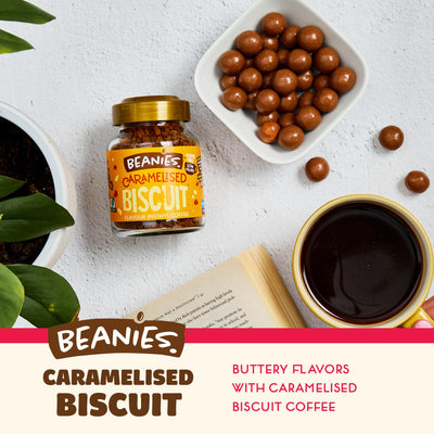 Beanies | Instant Flavored Coffee | Caramelized Biscuit | Low Calorie, Sugar Free | 50 g| Pack of 1