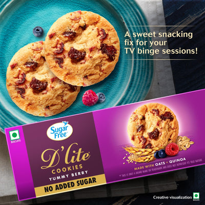 Sugar Free D’Lite Yummy Berry Cookies | Zero Added Sugar | Made with Oats & Quinoa 75g