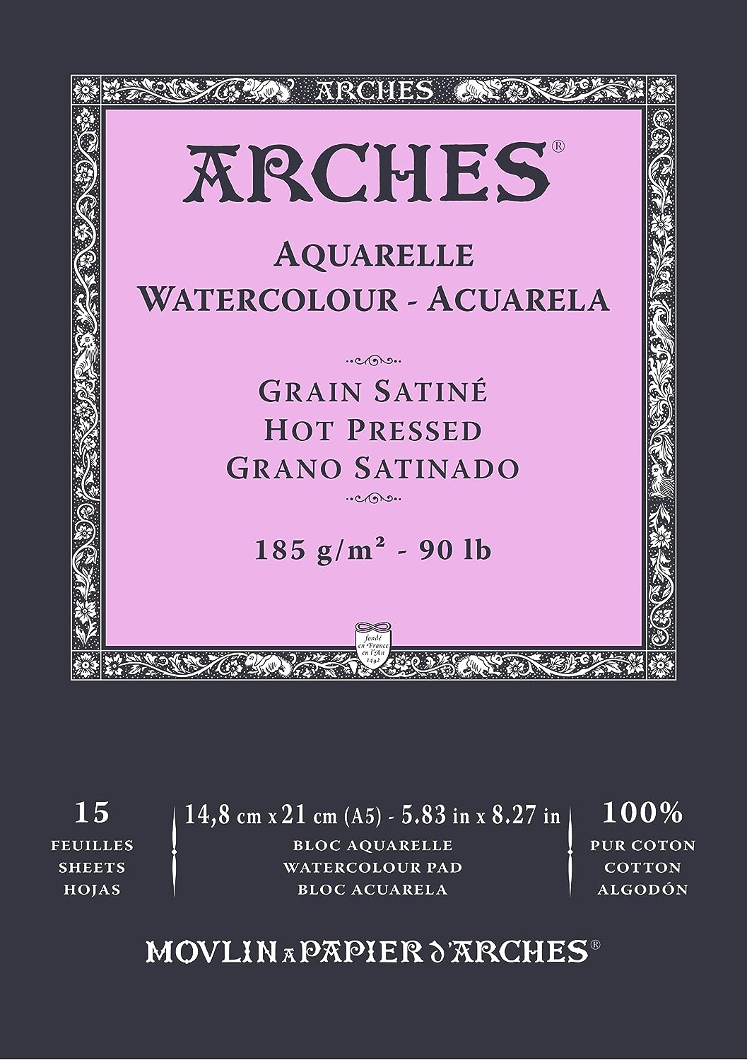 Arches Watercolour 185 GSM Hot Pressed Natural White A5 cm Paper Pad, 15 Sheets