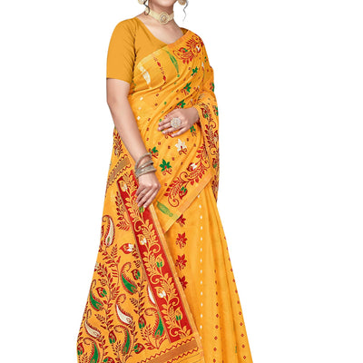 BROYAAR SHOP Women Soft Resham Dhakai Jamdani Relaxed Fit Blend Silk Saree Whole Body Design Without Regular Fit Blouse Piece(Gold)