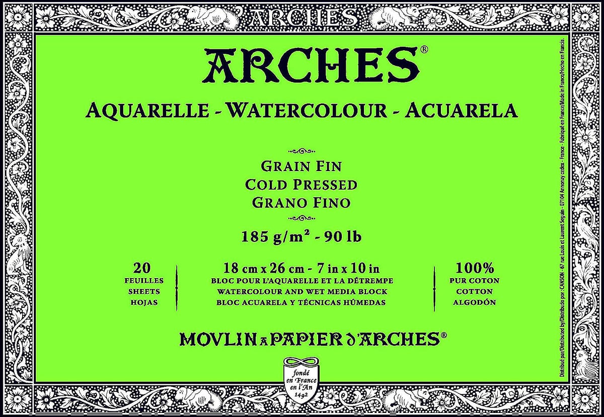 Arches Watercolour 185 GSM Cold Pressed Natural White 18 x 26 cm Paper Blocks, 20 Sheets