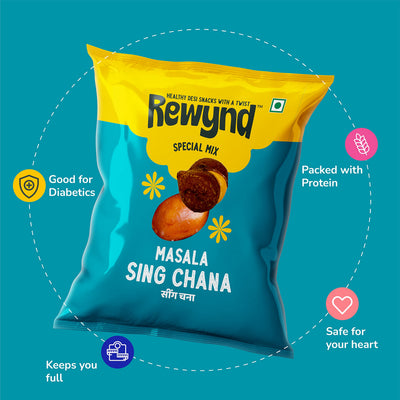 Rewynd Masala Sing Chana | 600gm (Pack of 4) | Healthy & Tasty Masala Sing Chana Mix | 100% Veg | Healthy Snack for Anytime Snacking