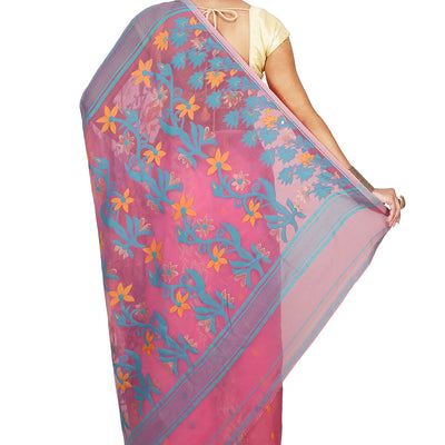 BENGAL HANDLOOM Exclusive Women's Soft Dhakai Patta Jamdani Cotton Silk, Pink Sarees