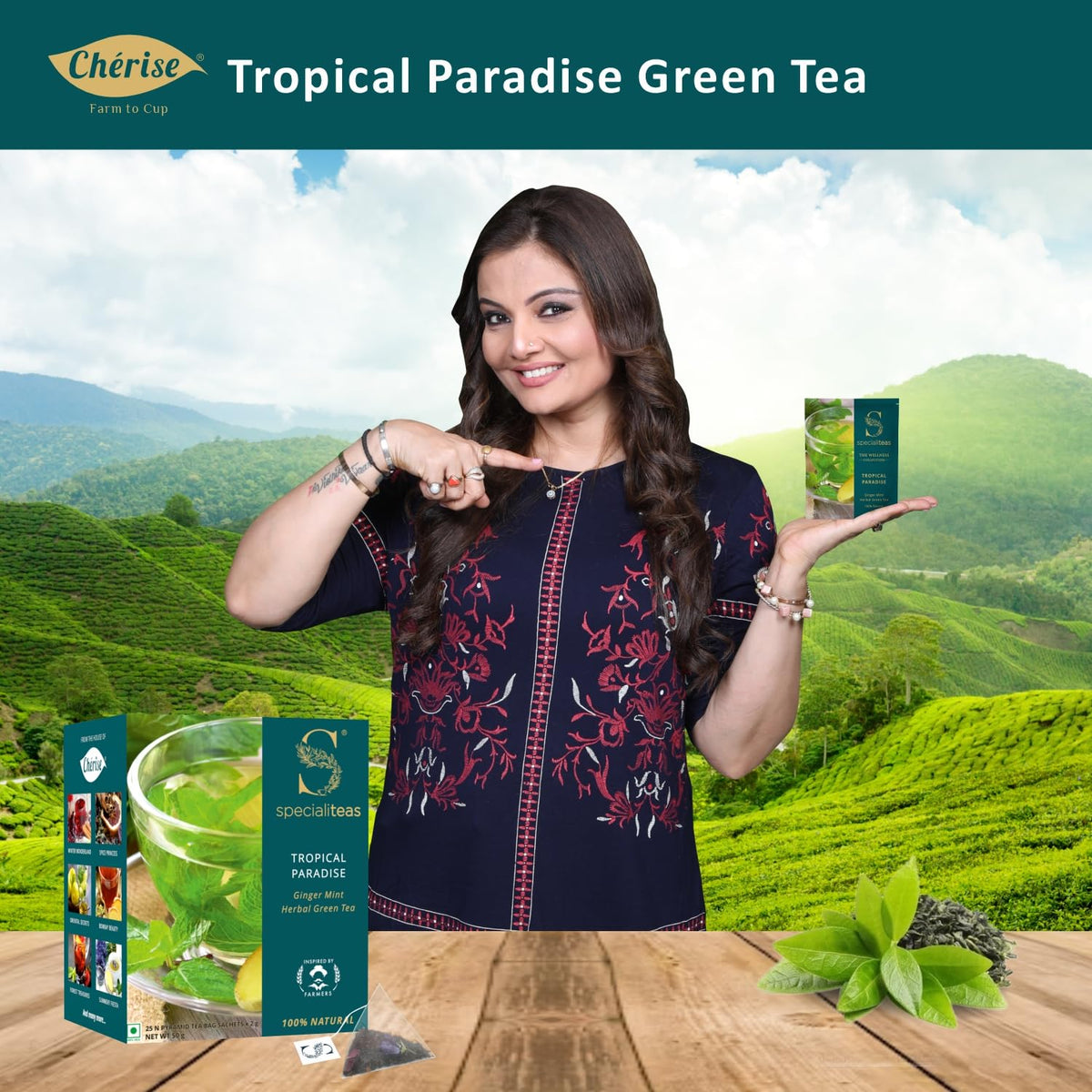 Cherise Specialiteas Tropical Paradise Ginger Mint Herbal Green Tea (2 g x 25 Pyramid Tea Bags)