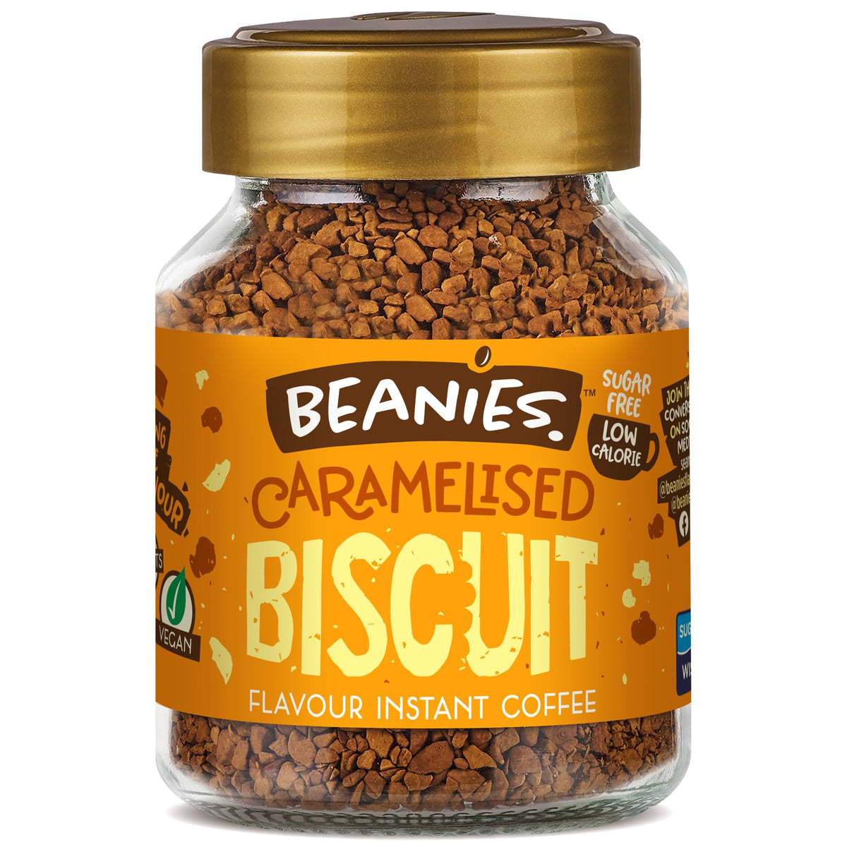 Beanies | Instant Flavored Coffee | Caramelized Biscuit | Low Calorie, Sugar Free | 50 g| Pack of 1