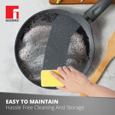 Bergner Orion NonStick 26 cm Tawa/ Dosa Pan, 100% Recyclable, For Low Oil Paratha/Dosa/Uttapam/Pancake/ Crepe/Eggs/Toasts, Textured Soft Touch Handle, Granite Finish, Induction & Gas ready, 1-Year Warranty